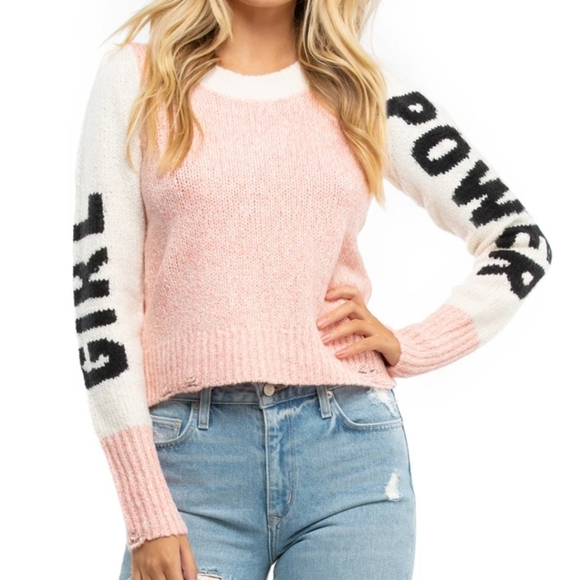 WILDFOX PINK GIRL POWER LOU INTARSIA-KNIT SWEATER EUC - Picture 3 of 16